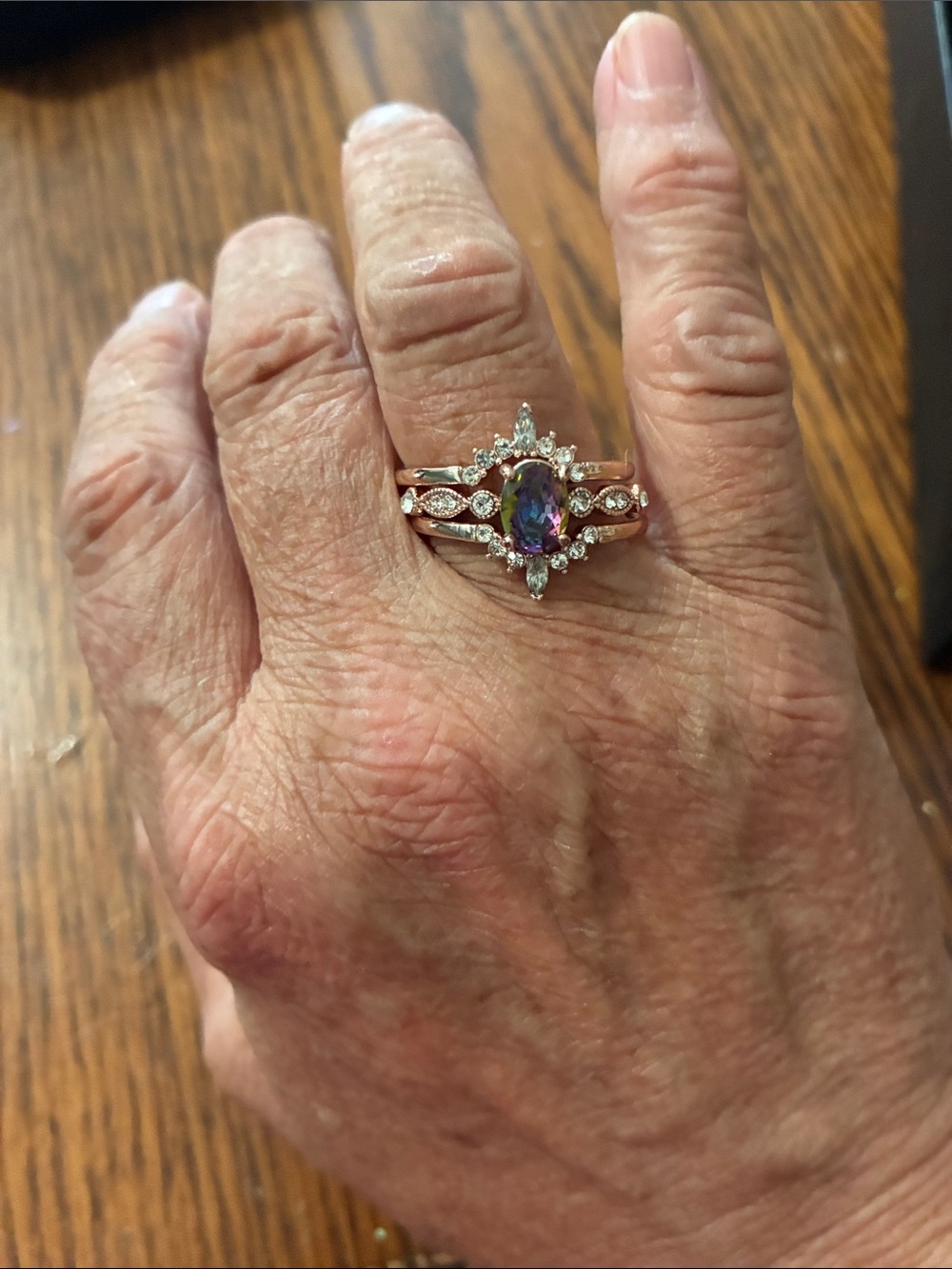 Mystic Topaz Halo Stackable Ring - Rose Gold